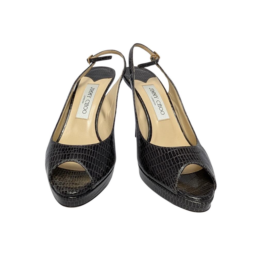 Jimmy Choo Snake-Print Leather Slingback Heels